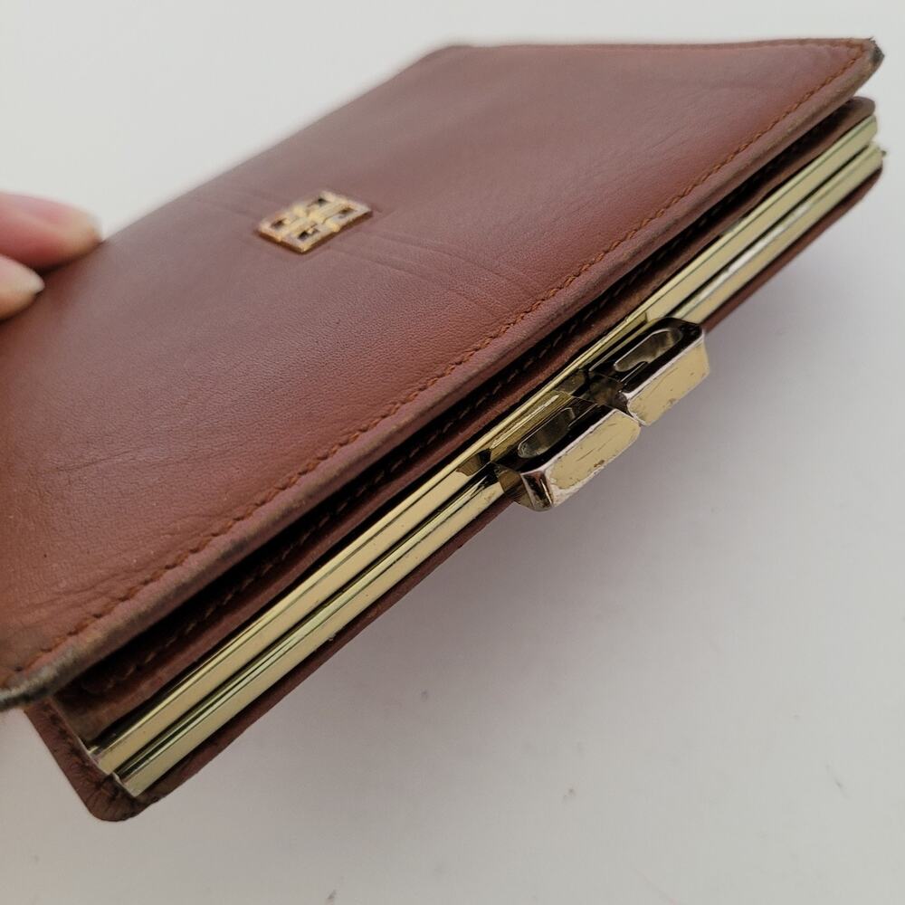 Givenchy Vintage Leather Wallet Brown Leather Bifold Medium Compact Kisslock - Picture 12 of 12